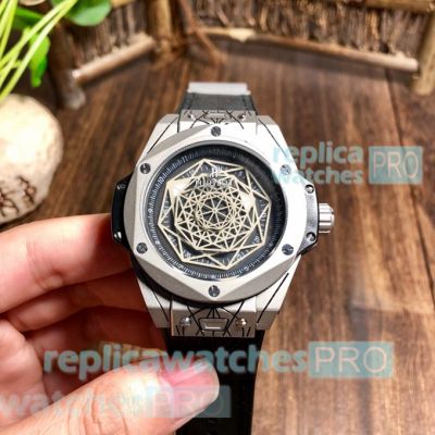 Copy Hublot Big Bang Sang Bleu 904L Silver Bezel Watch